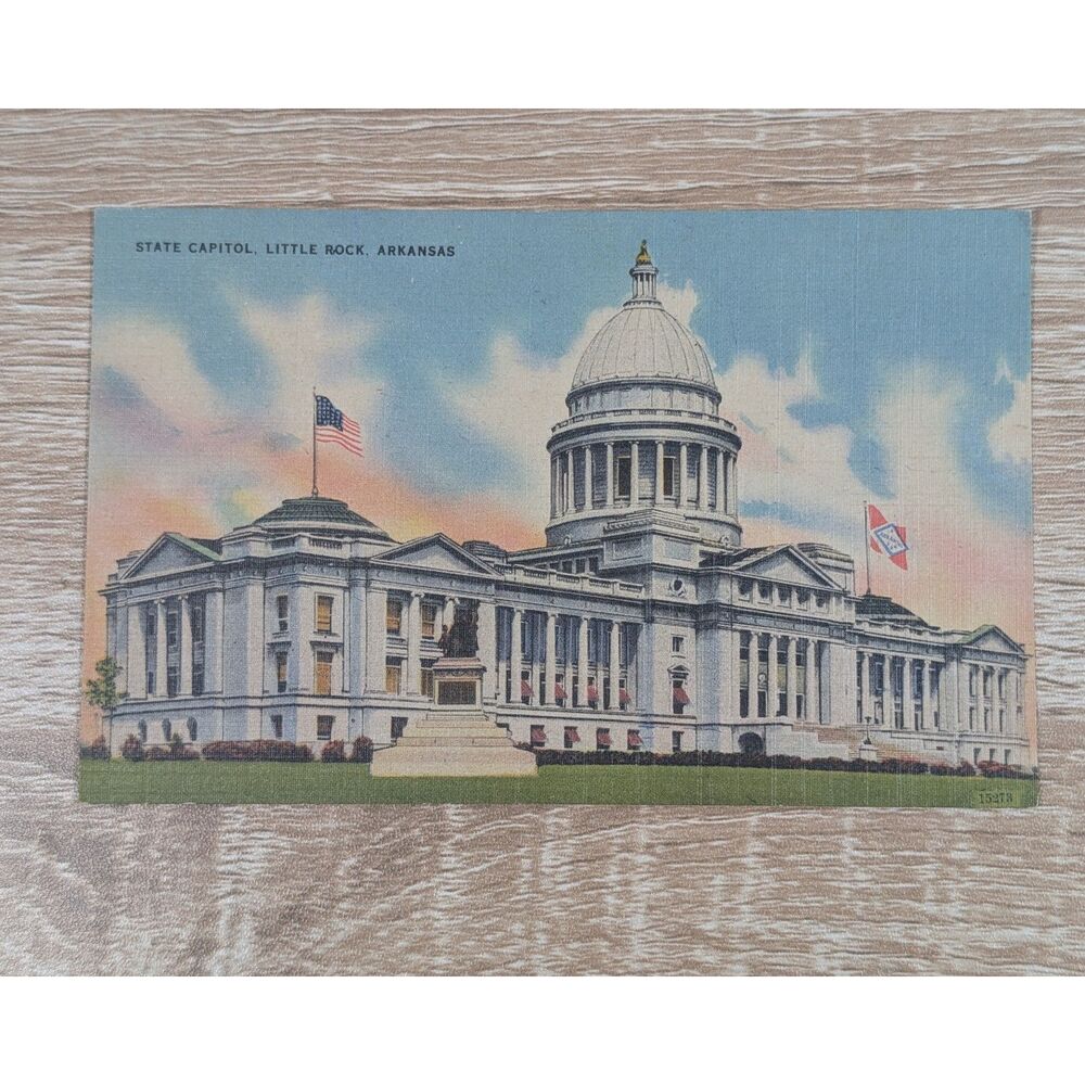 Vintage Arkansas State Capitol Postcard Little Rock AR Linen Unused